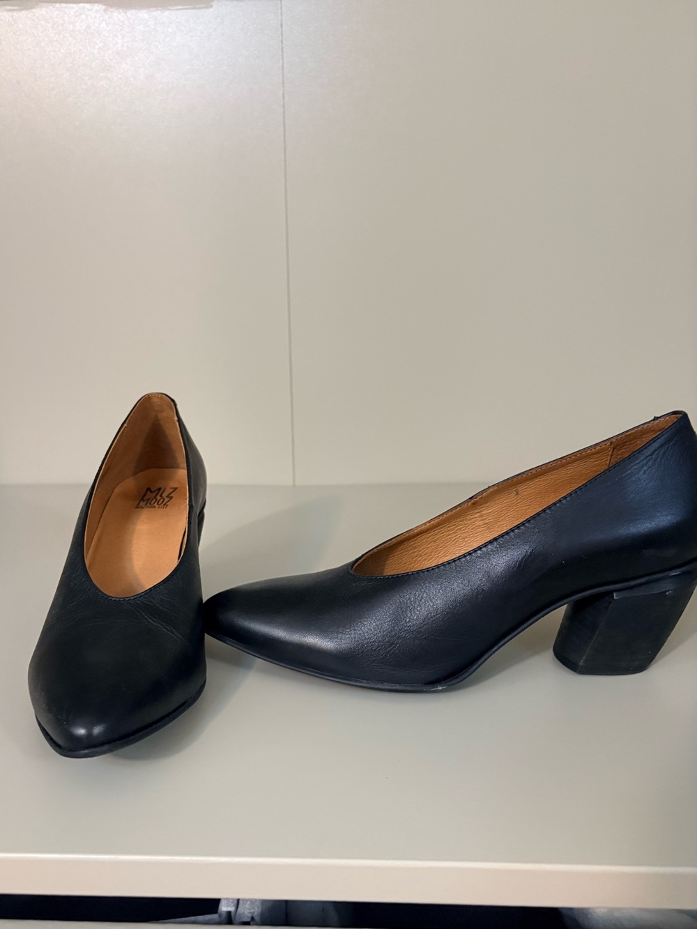 Miz Mooz Black Leather Block Heel Pumps